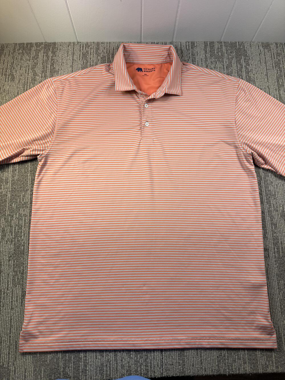 Onward Reserve Polo Shirt Mens 2XL Orange Stripe Lightweight Short Sleeve Casual